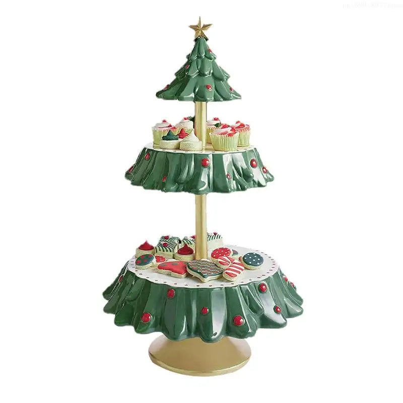 Bandeja Decorativa de 3 Níveis 1 peça de Prato de Frutas de Natal Árvore Mesa Sobremesa