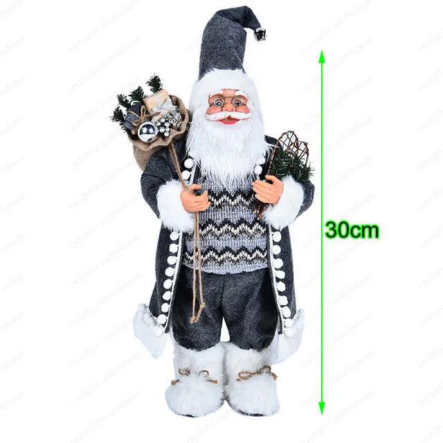 Boneco Papai Noel Figura de Papai Noel Bonita em Pé, Colecionável, Boneca de Papai Noel para Mesa de Escritório, Lantejoulas Prateadas