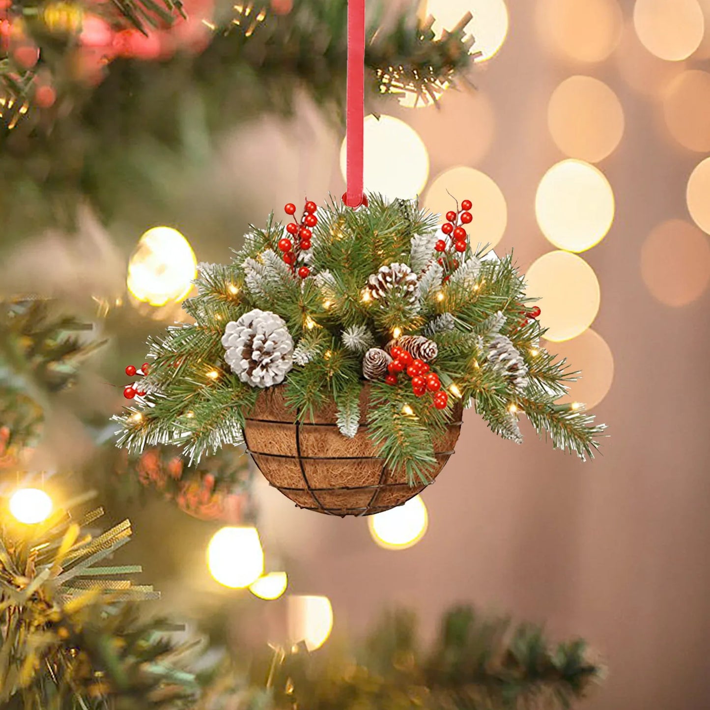 Cesta de enfeites de pendurar para árvore de Natal, decoração de pingente