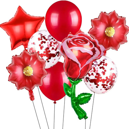 Balões Feliz Dia das Mães 8 peças vermelho e rosa fantasias, balões metalizados, festas
