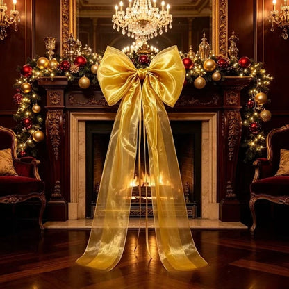 Laço Decorativo Gigante Dourado para Árvore de Natal com Fitas Longas Ouro/Dourado (Serpentinas)