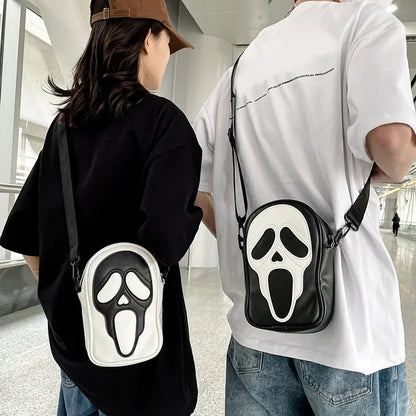 Bolsa transversal com rosto de fantasma refletivo de Halloween para mulheres e homens