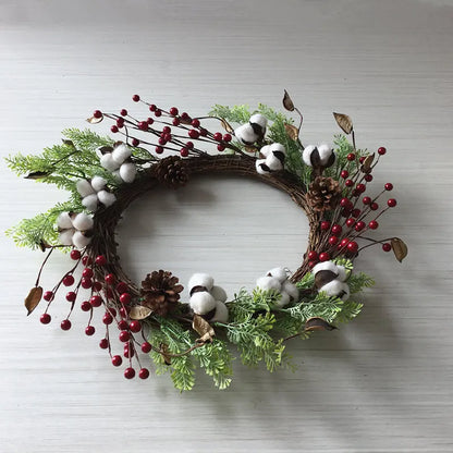 Guirlanda de flores de algodão seco, guirlanda de Natal, pingente de porta, decoração
