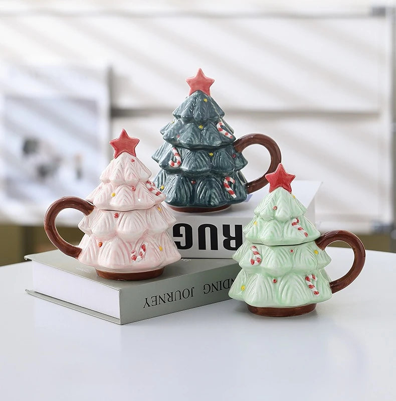 Caneca de Árvore Capacidade: 301ml*400ml Natal de Cerâmica Festiva Fácil de Limpar Xícara de Café de Natal