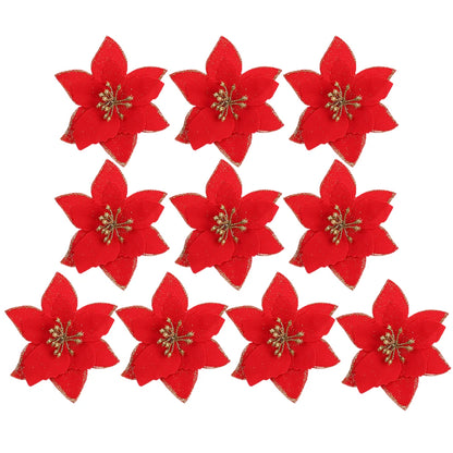 Flores Natal Glitter Artificial 10/100 peças de Enfeite de Árvore de Natal de Poinsétia Glitter