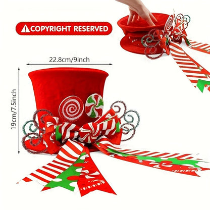 Ponteira Decorativa Árvore de Natal, Enfeite de Árvore Natalina Chapéu Vermelho com Bengalas