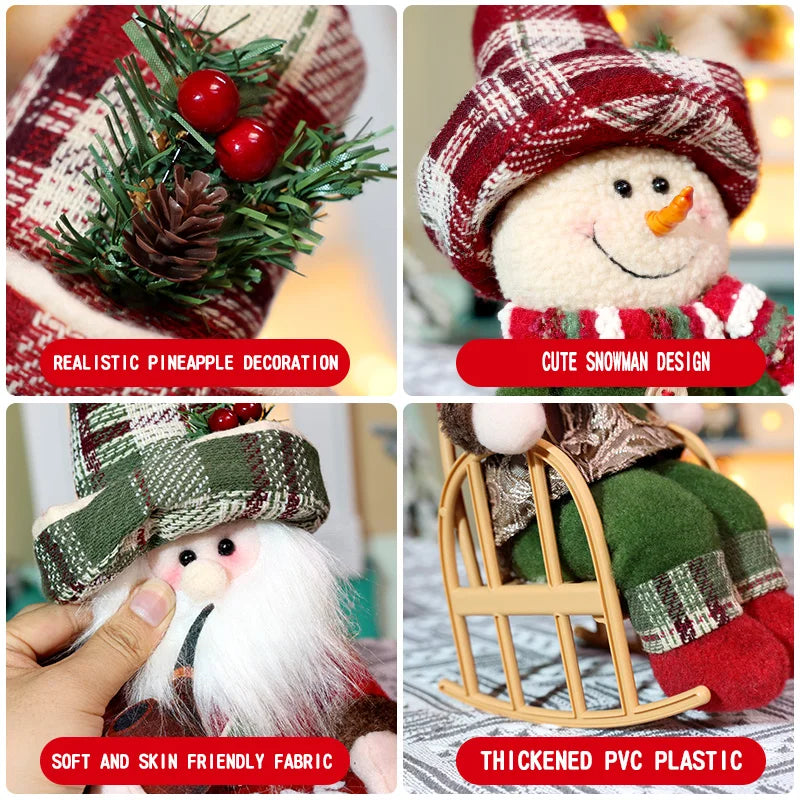 Enfeite de Papai Noel em Cadeira de Balanço, 33 cm, Figura de Papai Noel e Boneco Neve
