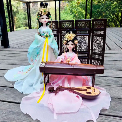 Boneca chinesa para menina, de boneca da Ásia com sapatos de suporte, cocar, boneca