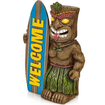 Estátua de Prancha de Surf Tiki de Boas-vindas, Estátua de Jardim Com Enfeites