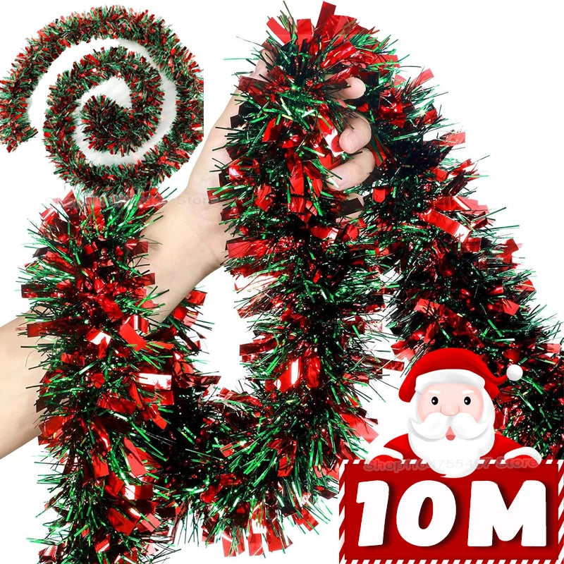 Festão de Natal Metálico com Detalhes de Árvores e Flocos de Neve em Vermelho e Branco