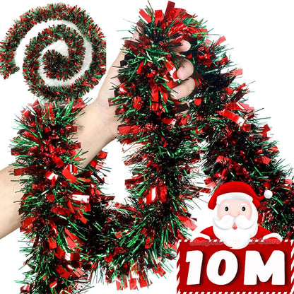 Festão de Natal Metálico com Detalhes de Árvores e Flocos de Neve em Vermelho e Branco