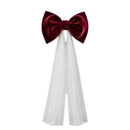 Laço de Veludo com Cauda Longa em Tule/Organza, Ornamento para Árvore de Natal e Shopping