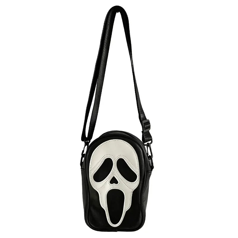 Bolsa transversal com rosto de fantasma refletivo de Halloween para mulheres e homens
