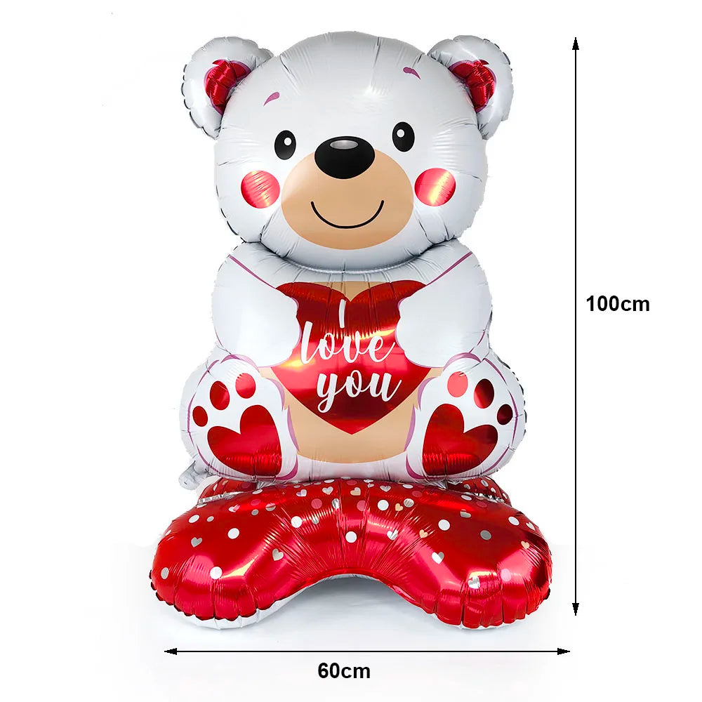 Faixa para dia dos namorados, grande, abraçando urso, balões de urso, vermelho e branco