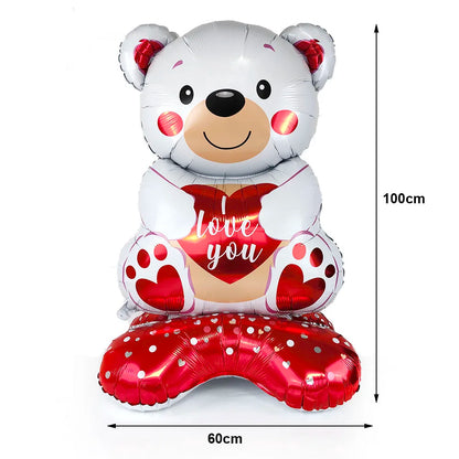 Faixa para dia dos namorados, grande, abraçando urso, balões de urso, vermelho e branco