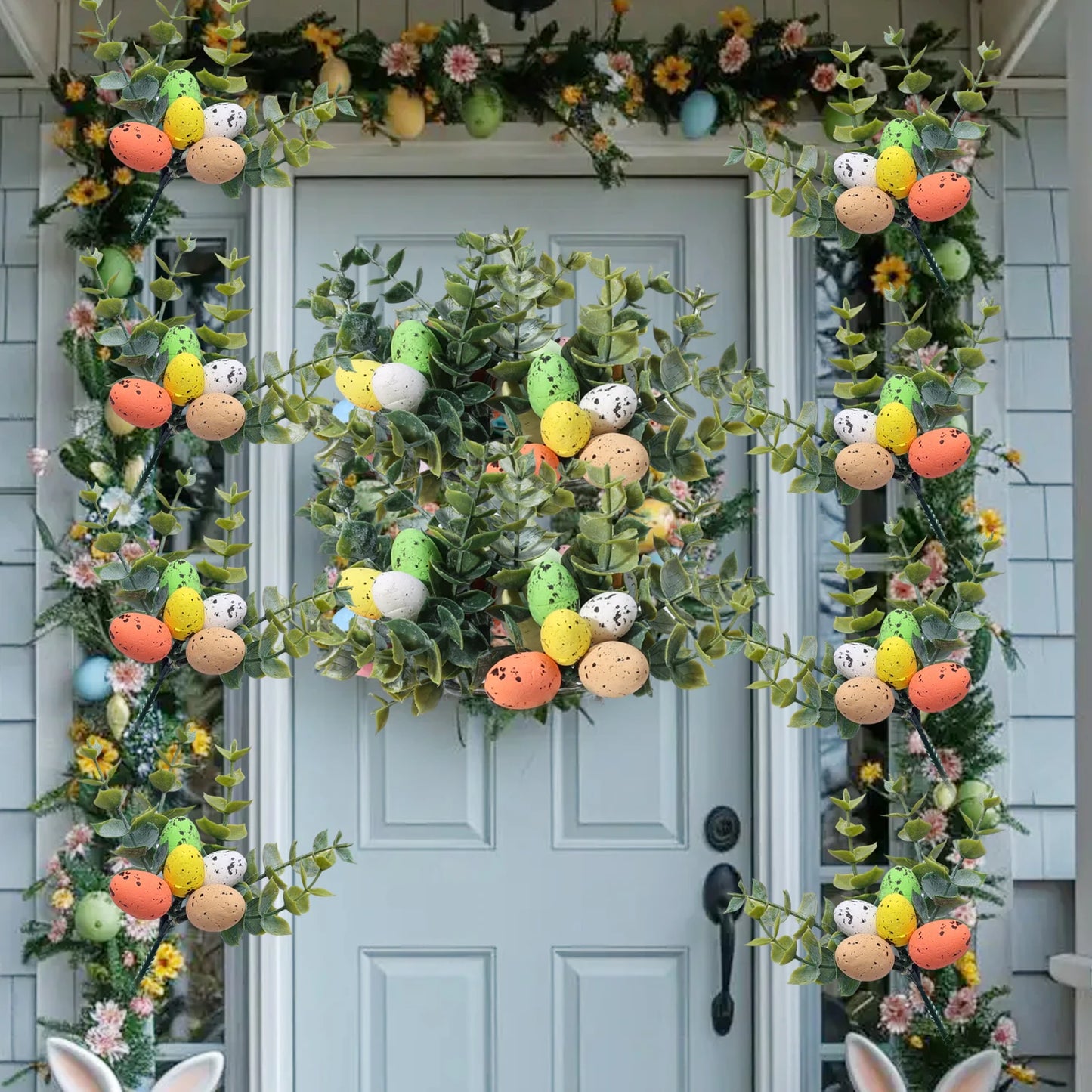 Ramos de árvore de ovo de páscoa, picaretas de flores, decoração de páscoa e galho