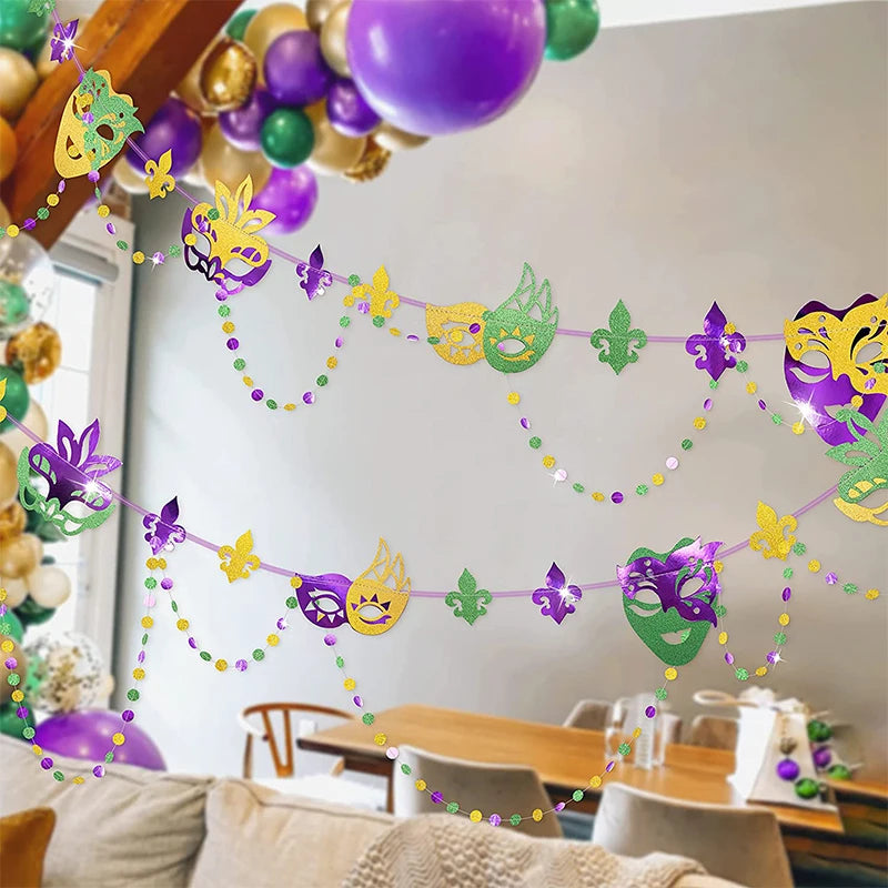 3 peças banner de serapilheira carnaval roxo amarelo verde glitter  guirlanda