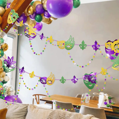 3 peças banner de serapilheira carnaval roxo amarelo verde glitter  guirlanda