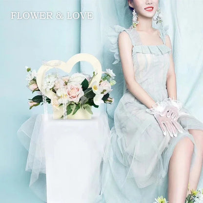 Sacola de flores amor conjunto de 10 peças cestos decorativos flores papelão dourados