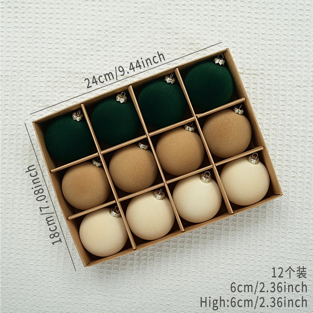 Bola de árvore de Natal reunida Veludo - 12 peças de enfeite de árvore bolas reunidas