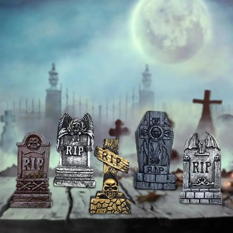 5 estatuetas jardim miniatura Halloween RIP - decoração lápimini estatuetas resina