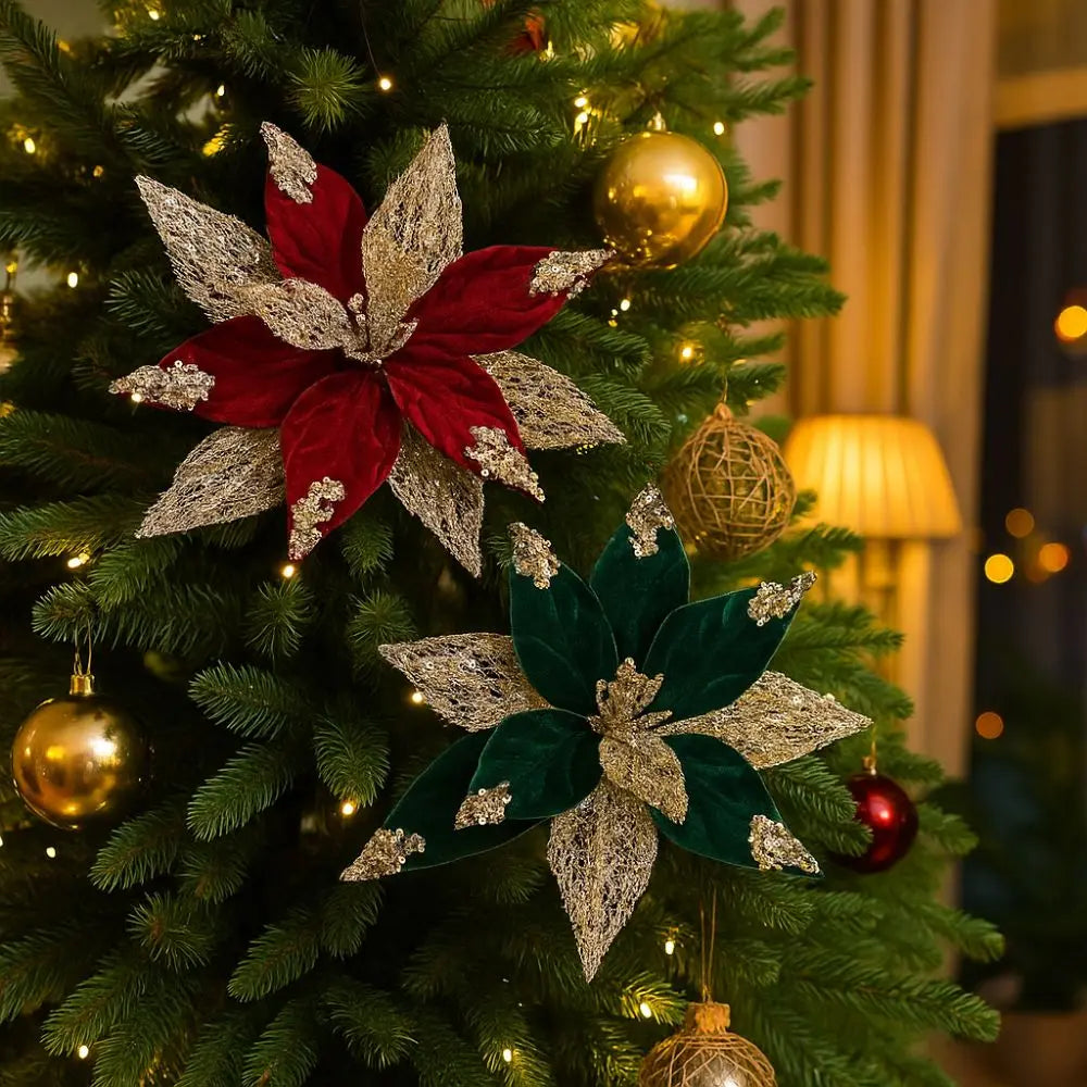 Florais artificiais veludo 1 polinésia de Natal, decoração florais artificiais de Natal, enfeites