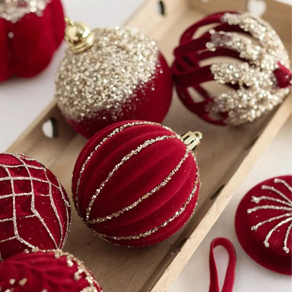 Bola de Natal Vinho vermelho Pingente De Bola De Natal De Veludo, Enfeites De Árvore