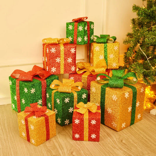 Caixa de presente de PVC de 3 tamanhos para loja de decoração de Natal, floco de neve