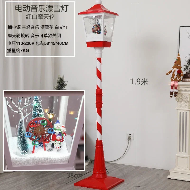 Poste lanterna natal decorativa com luz LED poste decorativo papai Noel Natal Luz e Neve