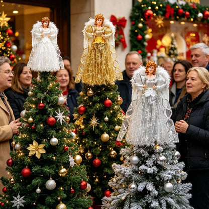 Anjos Natalinos Vestidos Brilhantes São Perfeitos Ponteira de Árvore de Natal 30cm*11.8 Pol./16cm*6.3 Pol.