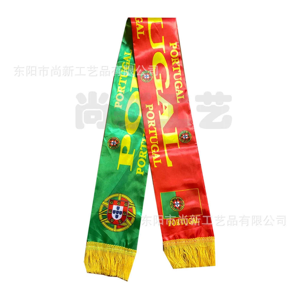 Cachecol de cetim para Copa do Mundo de torcedor de futebol com borla, ideal eventos