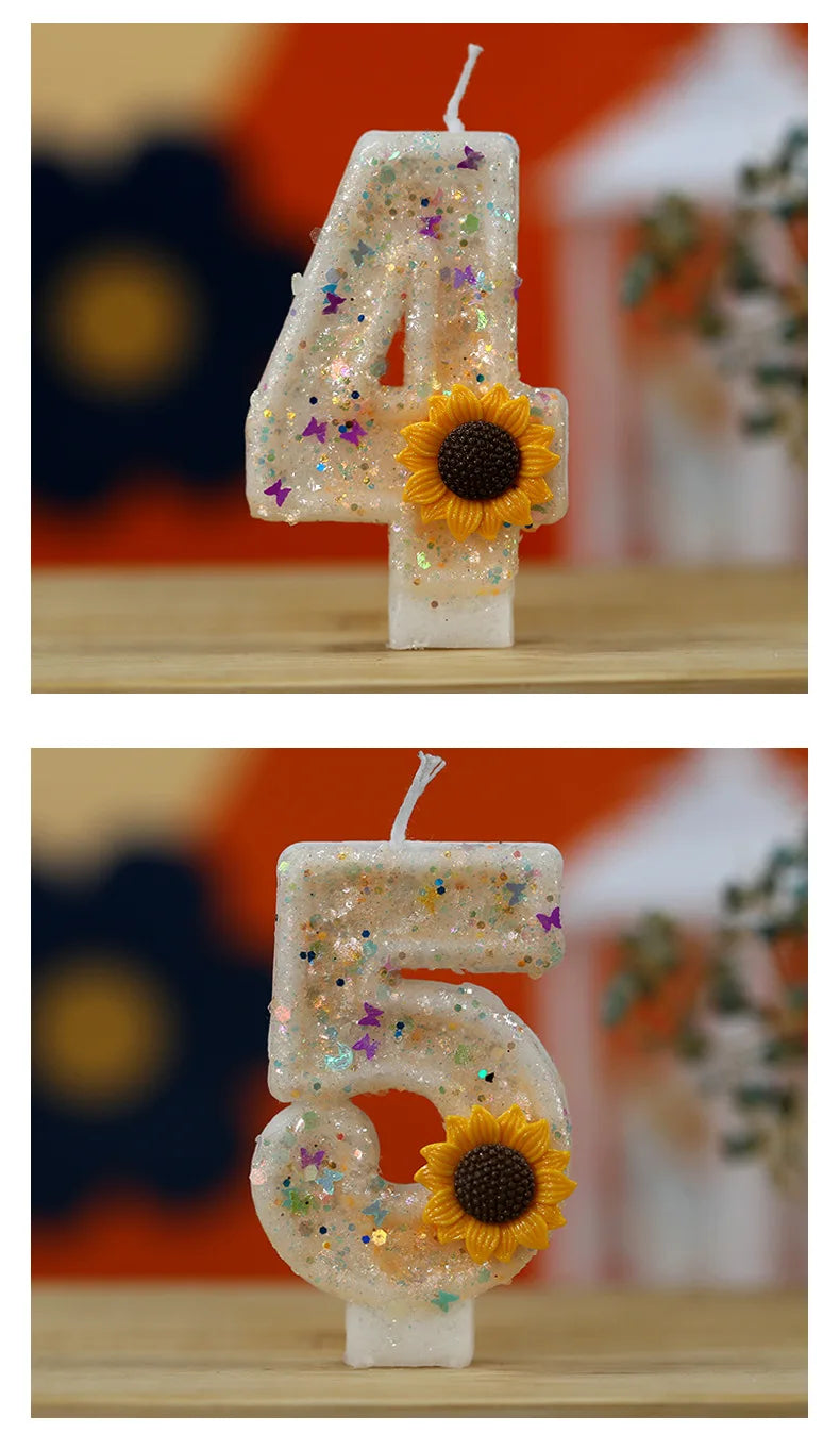 Velas Aniversário 5, Velas de Aniversário Girassol Números Meninas, Vela Brilhante 5 e Velas