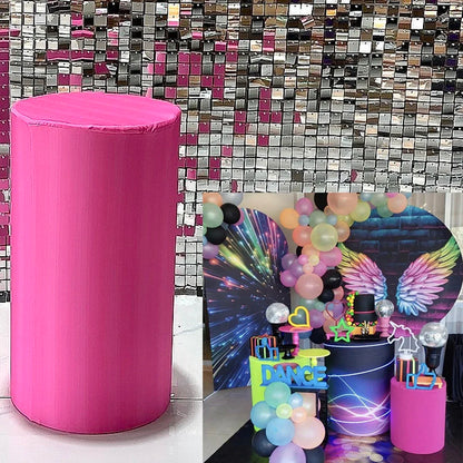 Conjunto de 1 capas cilíndricas para pedestal de cilindro rosa para festa, elastano