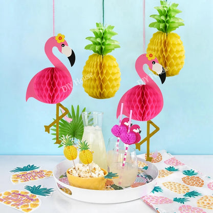 Conjunto flamingo abacaxi favo de mel canudos de papel pendurado ornamentos