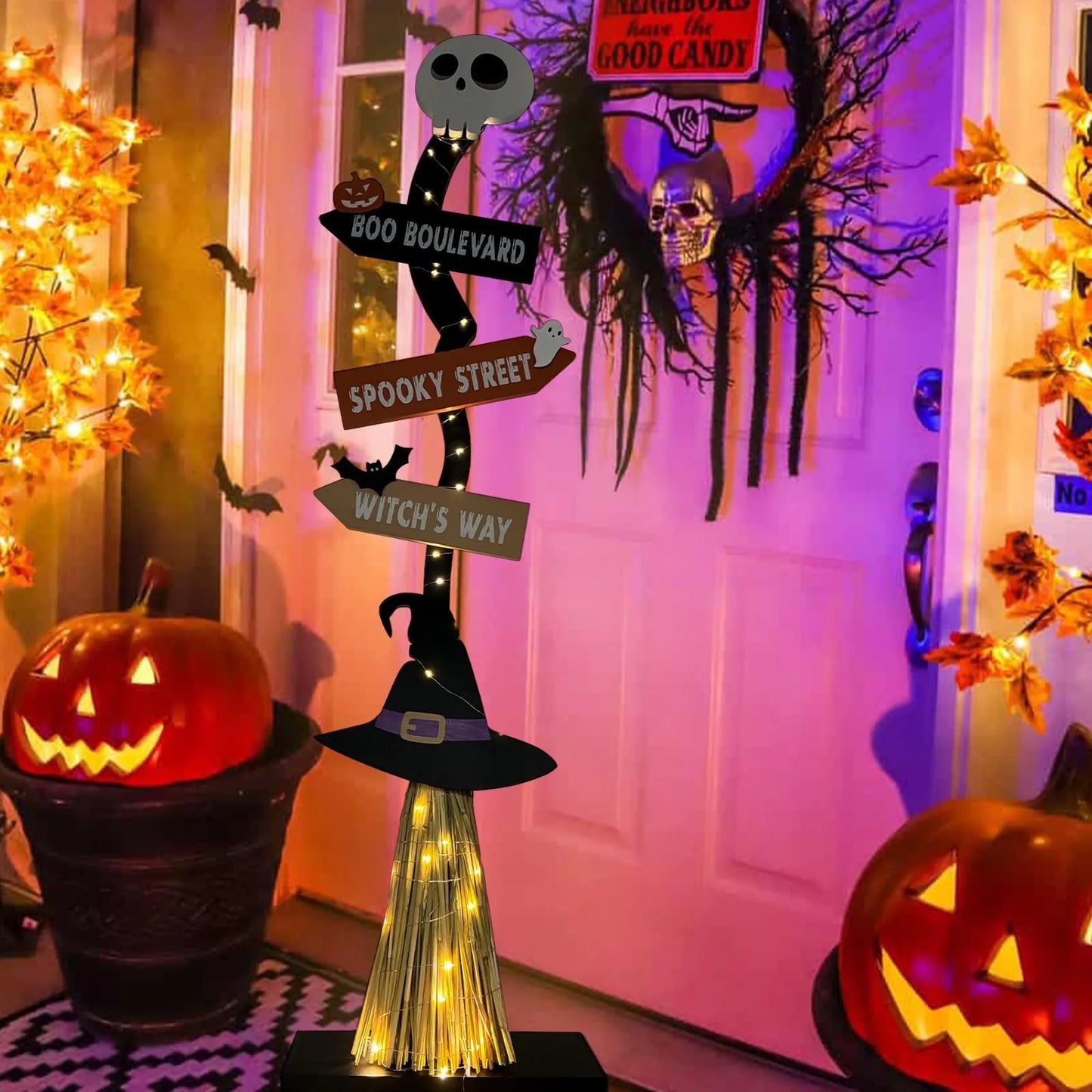 Decoração de Halloween, decoração de Halloween em ambientes internos, 1 vassouras