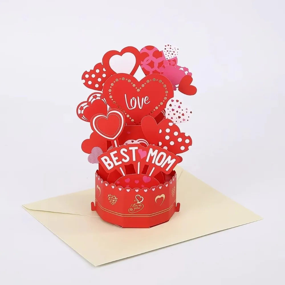 Cartão Pop Up 3D da Filha Cartões Feliz Dia das Mães para Melhor Mãe Cartão 3D Envelope