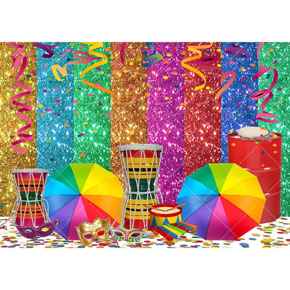 Carnaval, cenário fotográfico, roxo, verde, dourado, máscara, baile, dança, fundo máscaras