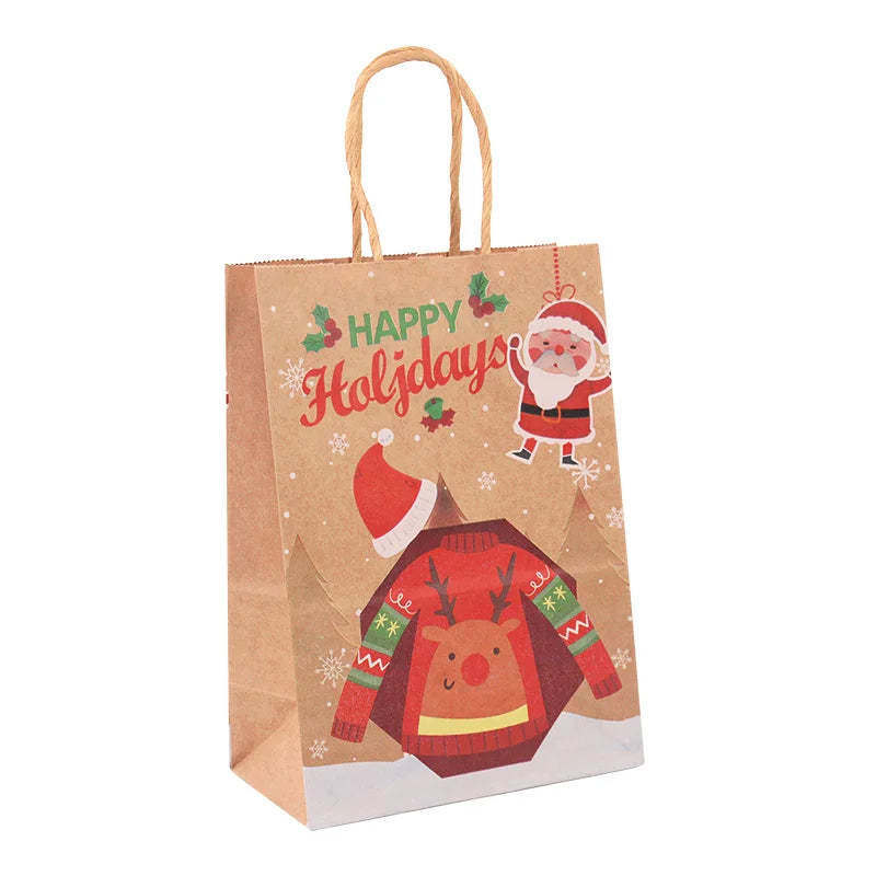 Kit de Sacolas Kraft para Embalagem e Presente - Estampa de Natal - 5 unidades -Natalina