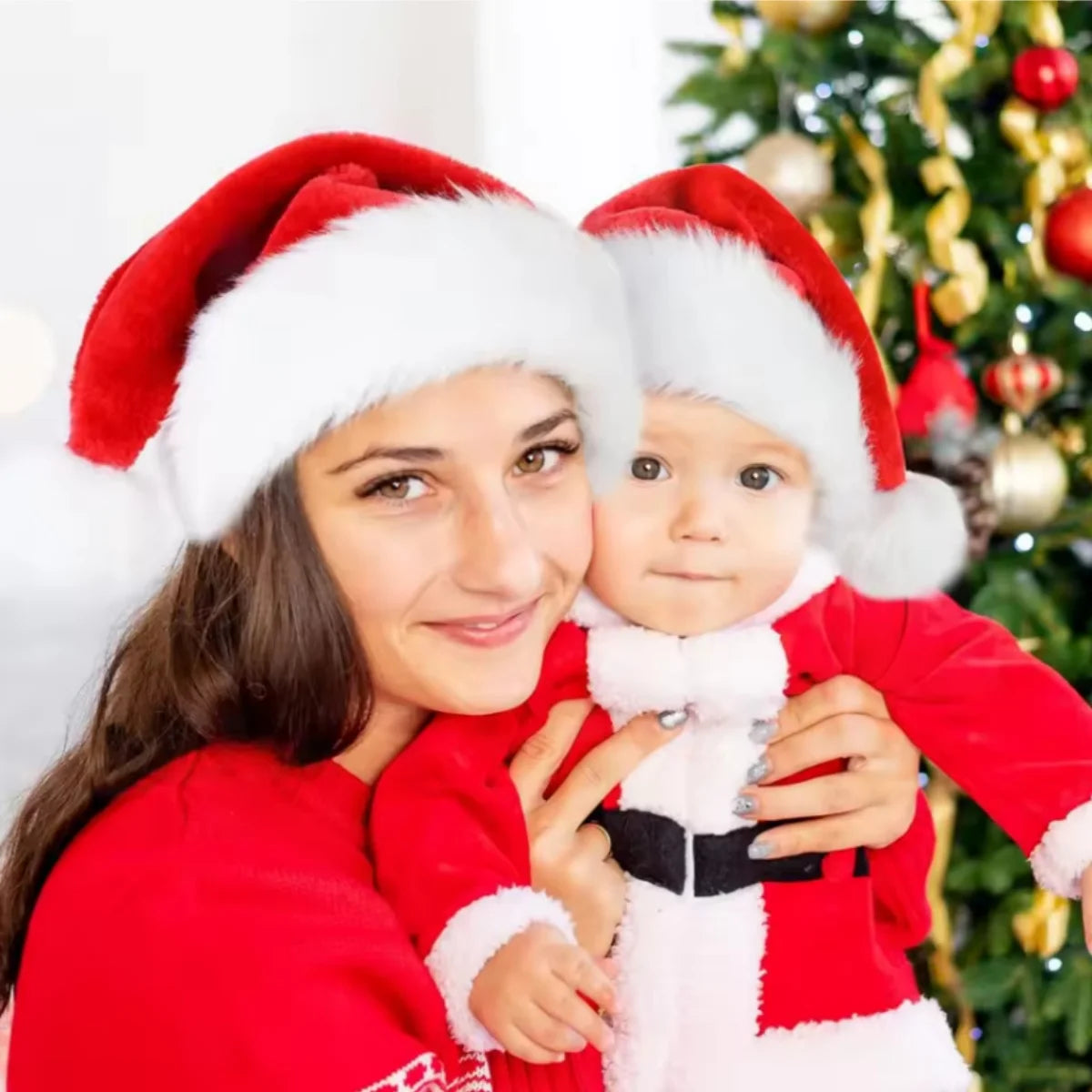 Gorro de Natal Veludo Papai Noel 28x38cm, Touca de Natal Papai Noel Veludo Vermelho e Branco