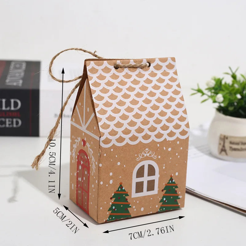 Caixas de biscoito de Natal Kraft, pacote com 5 caixas em forma casa, caixas presente