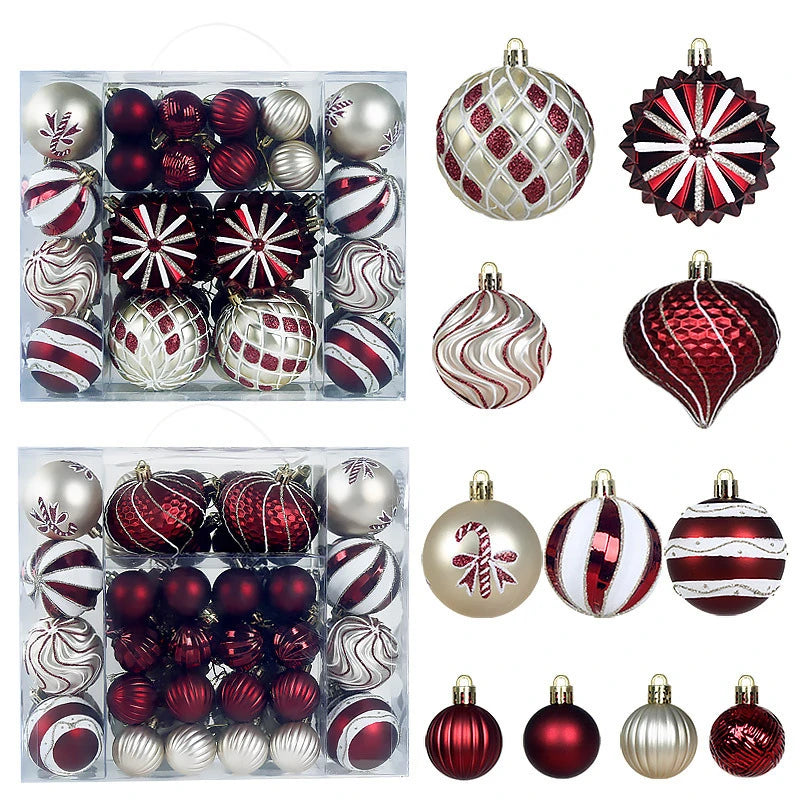 Bola de Natal 48 Peças de Enfeites de Bolas de Natal Criativos Vermelho Estilo Retrô