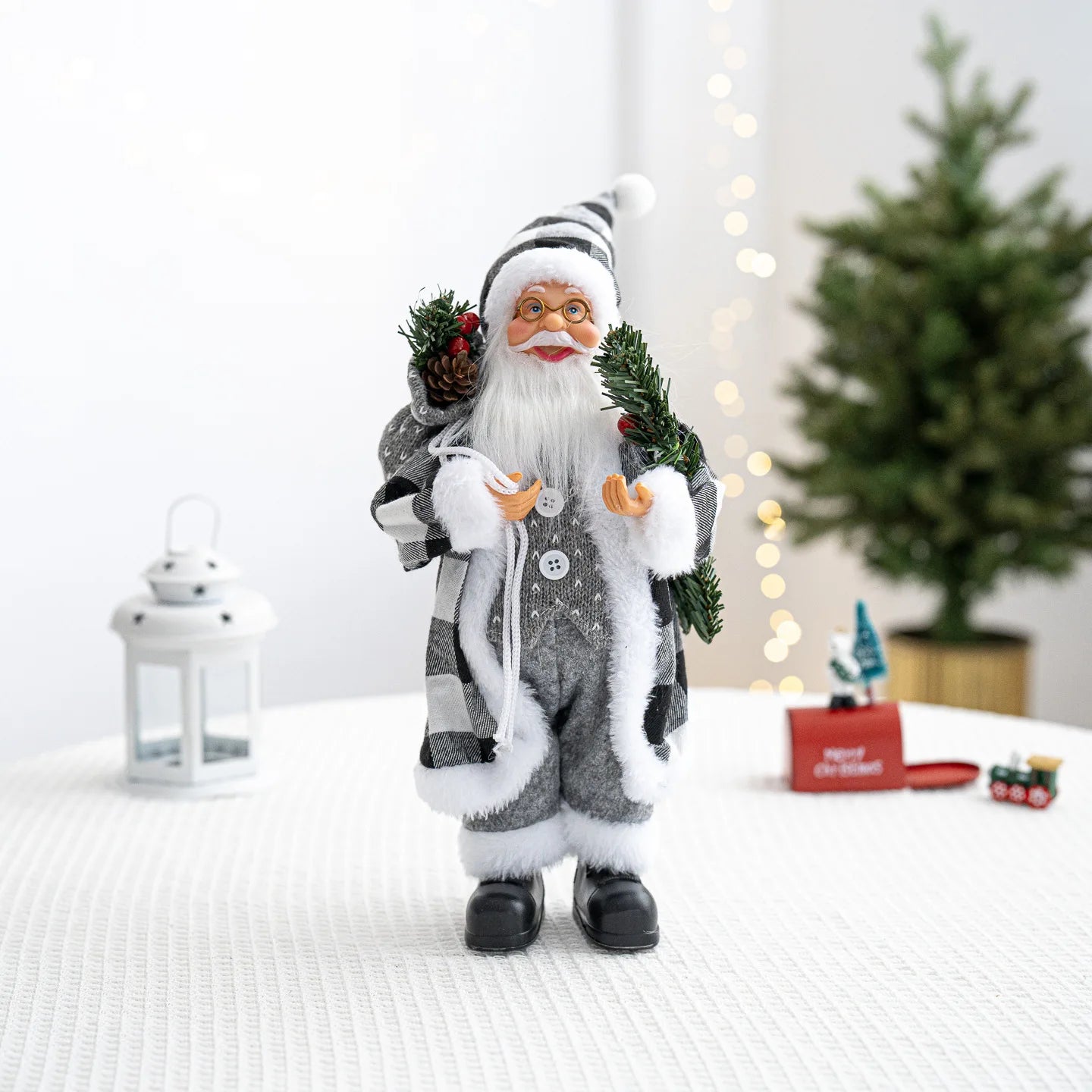 Boneco Papai Noel Lanterna Vermelho decoração de mesa de papai Noel de 30CM*11.81