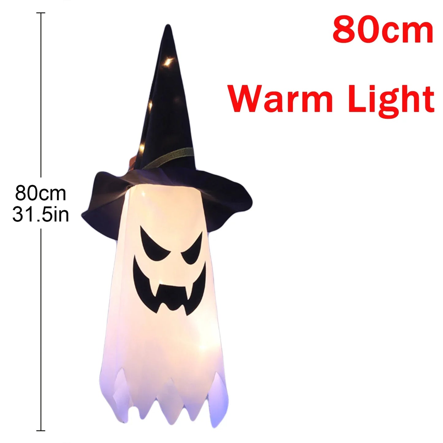 10 Peças de decoração suspensa de Halloween, chapéus de bruxa fantasma iluminados