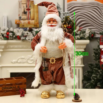Boneco Papai Noel Figura de Papai Noel Bonita em Pé, Colecionável, Boneca de Papai Noel para Mesa de Escritório, Lantejoulas Prateadas