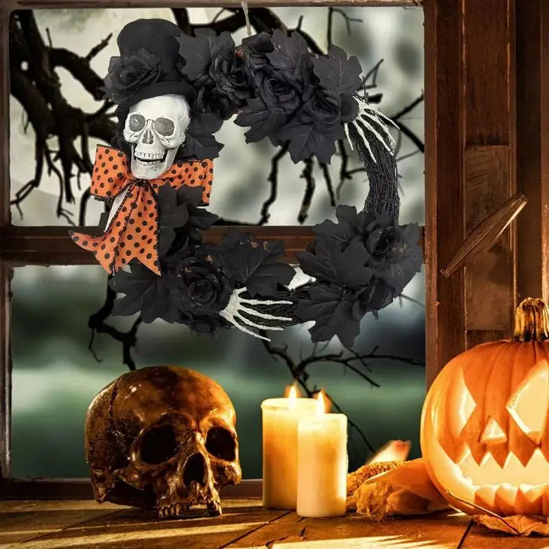 Coroa de esqueleto para porta, Coroa de Halloween assustadora para ambiente
