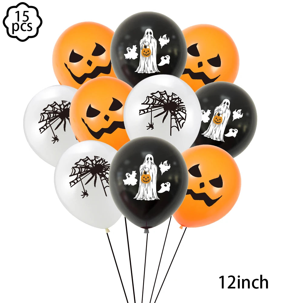 Montar Kit Decoração Festa Halloween: Painel Mesa + 4 Balões Metalizados +5 Bexigas