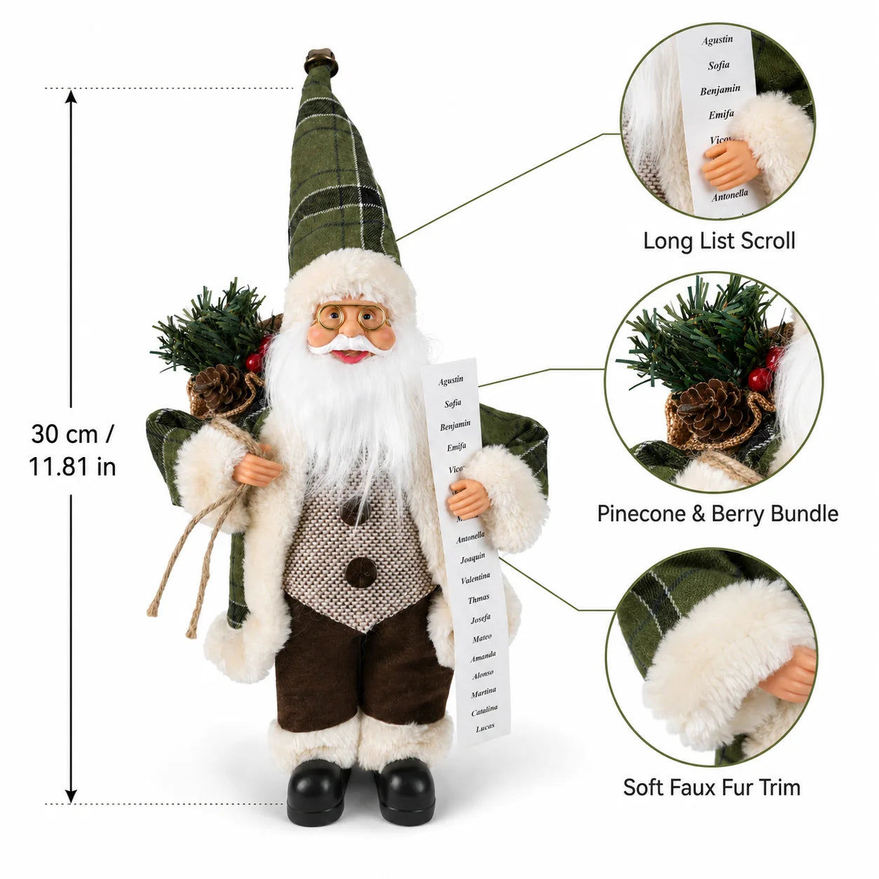 Papai Noel Decorativo de Mesa Verde com Pinheiro e Sacola Presente de 30cm*11.81 Pol.