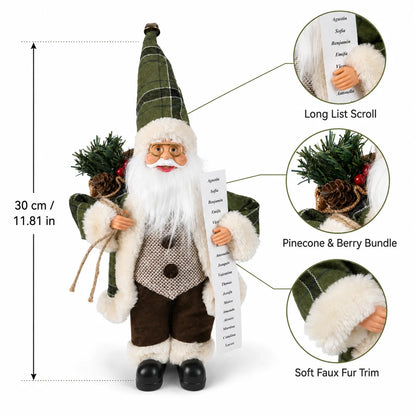 Papai Noel Decorativo de Mesa Verde com Pinheiro e Sacola Presente de 30cm*11.81 Pol.