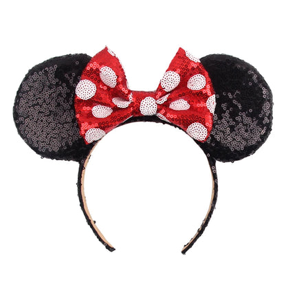 Tiara de orelhas de Disney iluminada de luxo com laço piscante e estampa de bolinhas