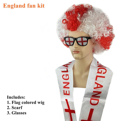 kit torcida brasil bandeira peruca óculos conjunto de decoração para fãs futebol americano